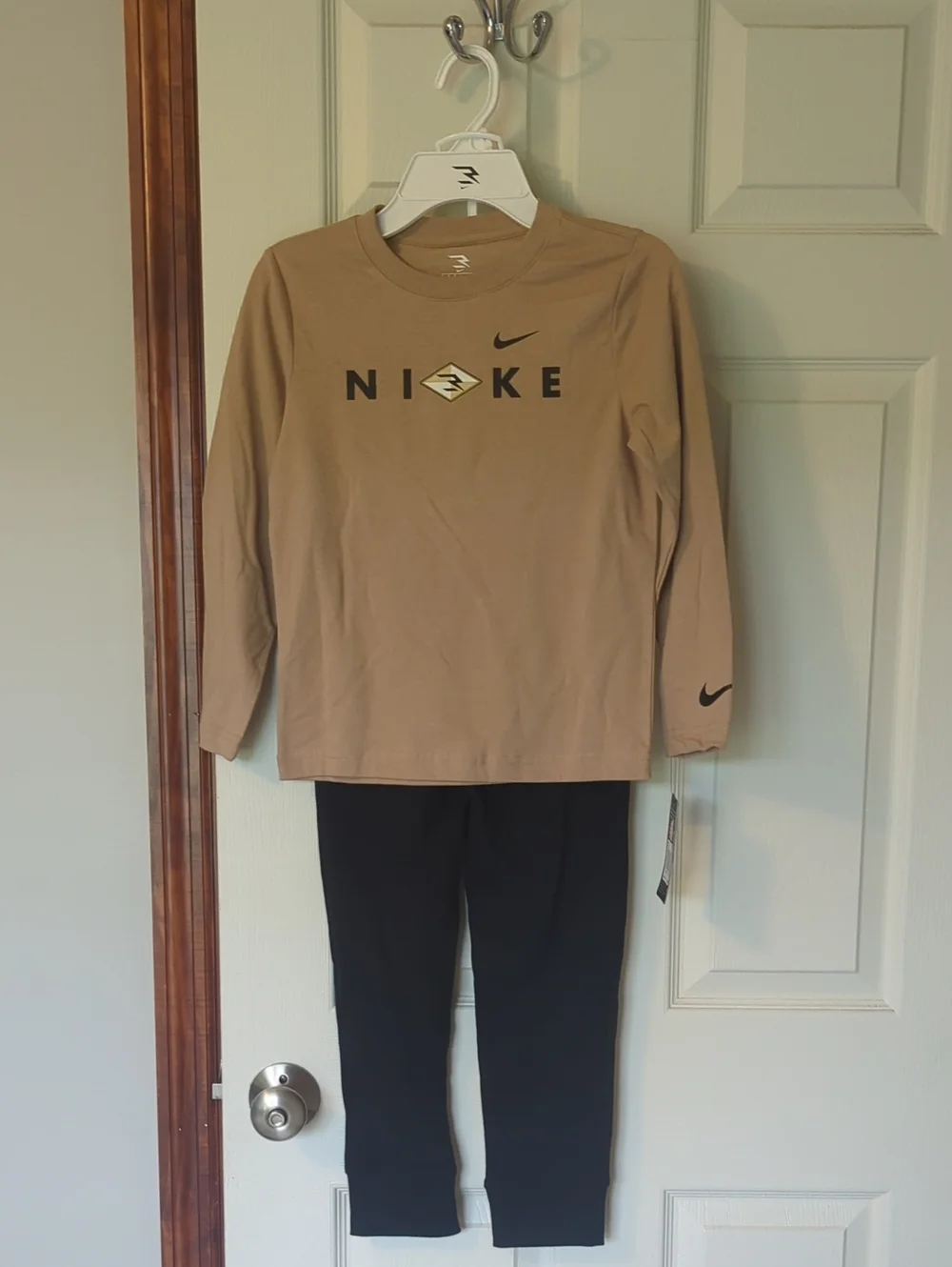 Nike Kids Tan Long Sleeve Tee with Black Accents